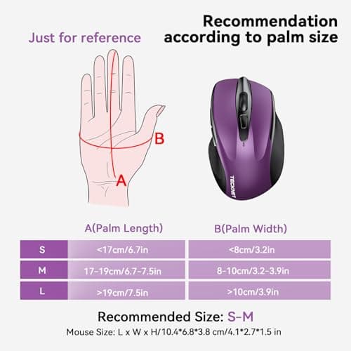 TECKNET Wireless Mouse for Laptop, Silent Mouse Quiet Click, Computer Mice Wireless, 6 Adjustable 4000 DPI Computer Mice - Purple - Thumbnail 6