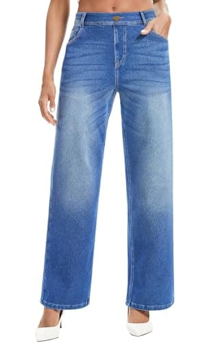AVAMO Wide Leg Jeans Woman Stretchy Pull on Sweatpant Jeans for Women Elastic High Waisted Straight Leg Baggy Denim Pants Medium Wash - Image 1