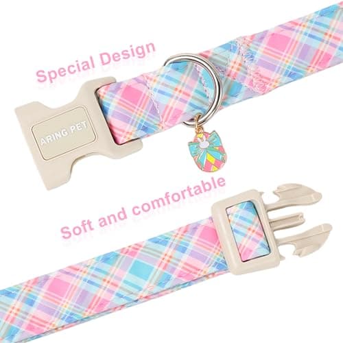 ARING PET Easter Dog Collar, Cute Colorful Plaid Stripe Girl Doggy Collars with Quick Release Buckle for Puppy Small Medium Large Dogs-S - Thumbnail 3