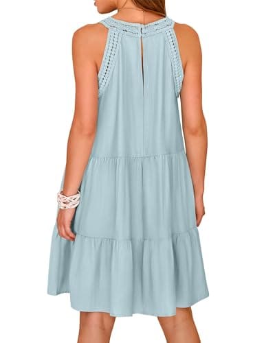 KIRUNDO Women Summer Halter Sundress 2026 Spring Casual Sleeveless Boho A Line Mini Beach Vacation Dress Cruise Resort Wear(Small, Mint Green) - Thumbnail 2