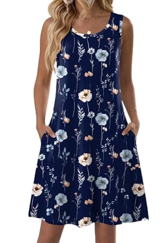 Zeagoo Sleeveless Aline Dresses for Women Casual Mini Tank Dress Cotton Summer Beach Floral Sundress with Pockets - Image 1