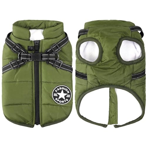 Aiboria Dog Jackets for Winter Windproof Waterproof 2 in 1 Outfit Cold Weather Coat Dog Vest Harness Puppy Winter Warm Jacket Small Green S