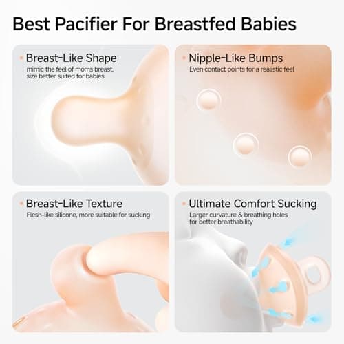 Garkoko Baby Pacifiers 0-6 Months Breast Like Shape Pacifiers BPA-Free One-Piece Silicone Newborn Pacifier for Breastfed Babies, 2pcs for Best Value - Thumbnail 3