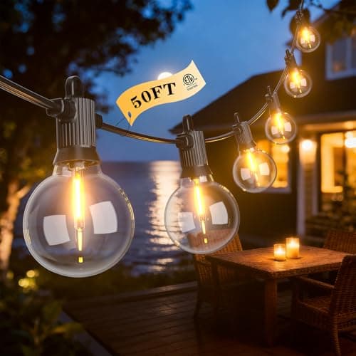 LED Outdoor String Lights, 50FT Patio Lights Outdoor Waterproof with 25+2 Shatterproof G40 Edison Globe Bulbs, 2700K Warm White Hanging Light, Dimmable Light for Outside Backyard Garden Bistro Porch - Image 1