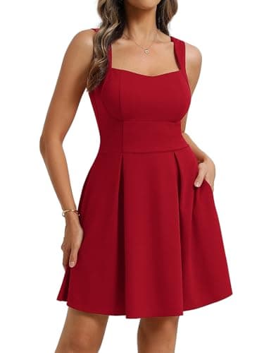 Belle Poque Women Graduation Dress with Pockets Short Bow Cocktail Party Dresses Semi Formal A Line Mini HOCO Dress Red XL - Image 1