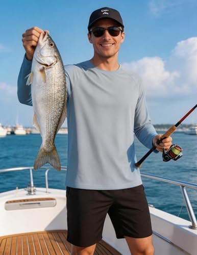 PINSPARK Fishing Shirts for Men Long Sleeve Quick Dry Swim Shirts Lightweight UPF 50 Sun Protection Beach Shirt Solid Grey - Thumbnail 3