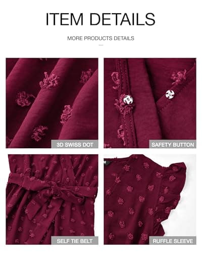 BTFBM Boho Dresses for Women 2026 Summer Fashion Cap Sleeve Swiss Dot Flowy Ruffle Beach Wedding Cocktail Maxi Dress(Wine Red, Large) - Thumbnail 5
