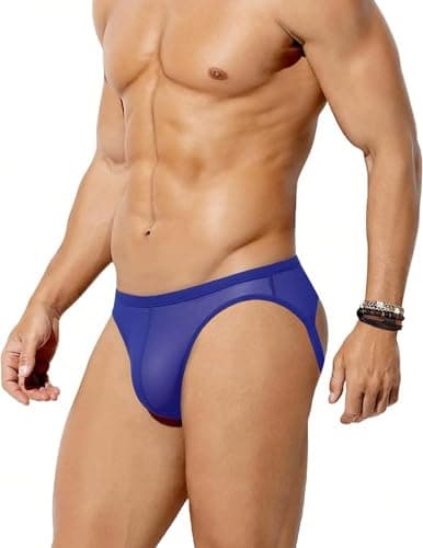 Avidlove Jock Straps for Men Sexy Thong Underwear Mesh Male Lingerie Breathable Athletic Supporter Blue X-Large - Image 1