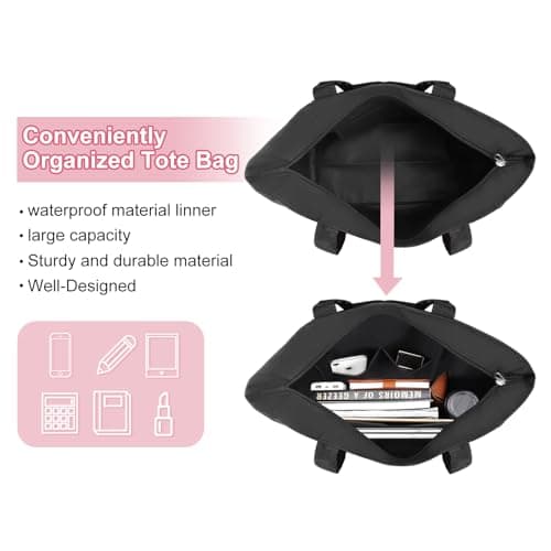 Vavabox Tote Bag, A-Z Initial Monogrammed Waterproof Tote Bag, Bridesmaid Gifts for Women, Black and Pink (F, Black) - Thumbnail 5