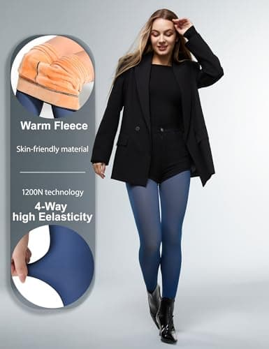 KBVOT Fleece Lined Tights Women Sheer Warm Pantyhose Leggings Fake Translucent Thermal Winter Thick Tights for Dresses - Thumbnail 2
