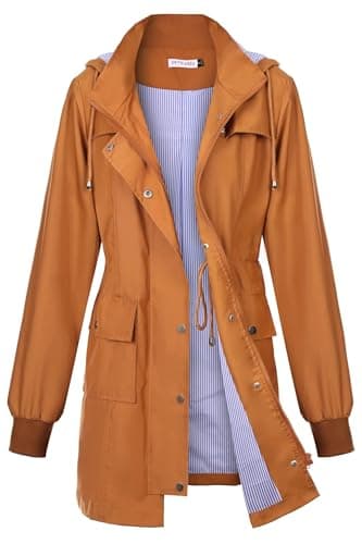 PITINAN Women's Raincoats Light Rain Jacket Waterproof Rain Jackets for Women with Pockets Windbreaker Jacket Women Caramel XL - Image 1