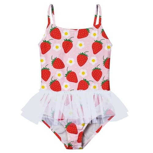 swimsobo Little Girls 1 Piece Swimsuits Size 4T 5T Kids Pink Strawberry Bathing Suit Cute Tutu Swimwear - Image 1
