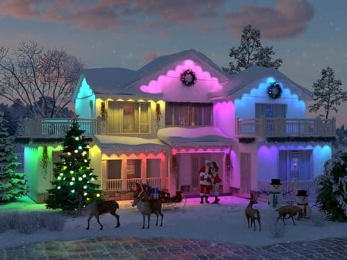 olivilily Permanent Outdoor Lights, 100ft with 60 LEDs Smart RGB, 68+ Scene Modes IP66 Waterproof, Alexa/Google Assistant Compatible Holiday Lighting for Christmas Halloween Patio Decor - Thumbnail 2