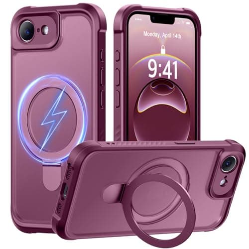 MOCCA for iPhone 17e Case & iPhone 16e Case with Magnetic Invisible Stand [Full Camera Protection][Compatible with Magsafe] Military Drop Shockproof Translucent Matte Phone Case Cover 6.1",Wine Red - Image 1
