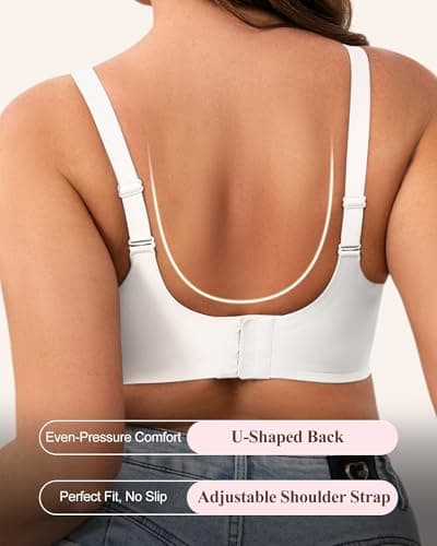 ZEBELL M-5XL Wireless Bras for Women No Underwire, Plus Size V Lace Comfortable Bralette with Support, Full Coverage T-Shirt Bra White - Thumbnail 5