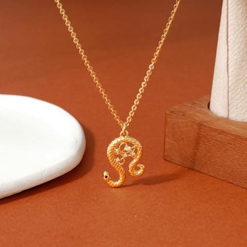 Valloey Rover Gold Necklace for Women 14K Gold Plated Cubic Zirconia Snake Pendant Neckalce Simple Dainty Cable Chain Necklace Jewelry Gift for Women - Thumbnail 6