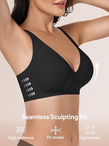 Angelhood Deep V Bras for Women Comfort Wireless Bralettes Adjustable Seamless Plunge Bras Black - Thumbnail 3