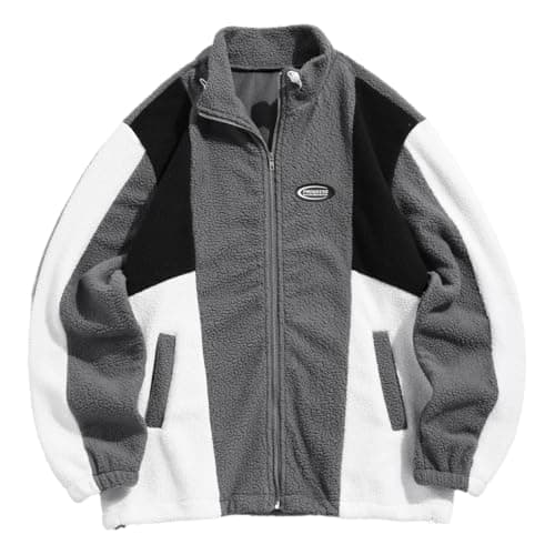 ZAFUL Men's Faux Fur Coat with Pockets Long Sleeve Color Block Zip Up Pullover Tops Lightweight Crop Winter Outwear (L Black) - Image 1