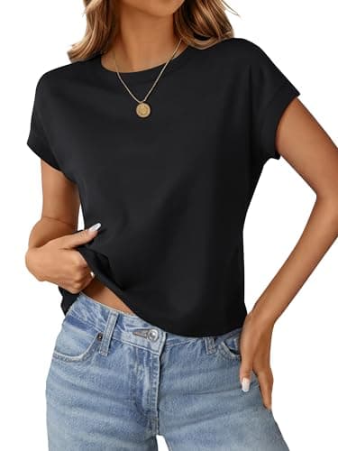 Black Tops for Women Crop Tops Cap Sleeve T Shirt Cotton Crewneck T Shirts for Women Loose Fit 2026 - Image 1