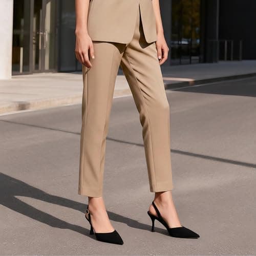 Athlefit Closed Pointed Toe Kitten Heels for Women Dress Work Wedding Party Slingback Stiletto Pumps Shoes Black Suede, Size 9, SAPU2606W - Thumbnail 3