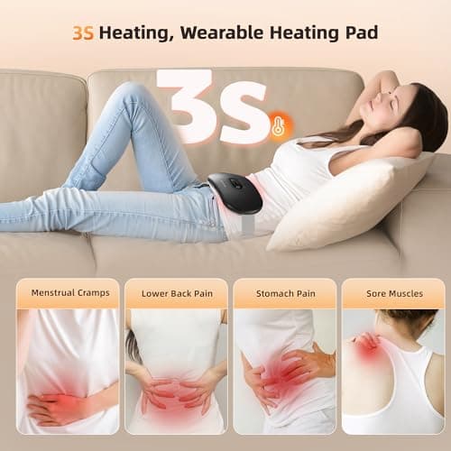 Portable Cordless Heating Pad:COSYGLOW 6 Heat Levels 6 Massage Modes, 3S Fast Heating, Electric Heating Pad,Gifts for Women(Black) - Thumbnail 2