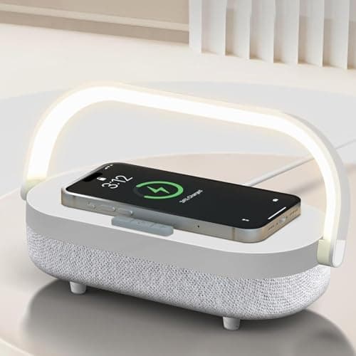LED Bedside Lamp, Touch Lamps for Bedroom Nightstand MA, 4 in 1 Bedside Table Lamp with Wireless Charger, Portable Bluetooth Speaker, Phone Holder, Dimmable Charging Birthday Gifts for Women (White) - Image 1