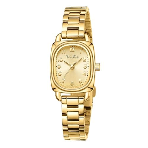 Diaofendi Petite Square Gold Women’s Watch, Elegant Waterproof Ladies Analog Watch, Japanese Quartz Movement, Stainless Steel Strap with Adjustment Tool for Perfect Fit (D36321-All Gold) - Image 1
