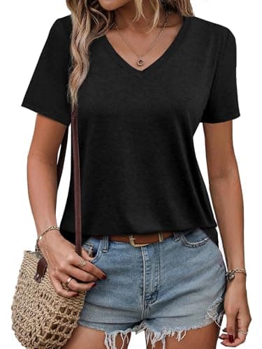 GKBK Womens Short Sleeve T Shirts V Neck Tops Summer Trendy Comfy Casual Basic Tee Shirt Black,XL - Image 1