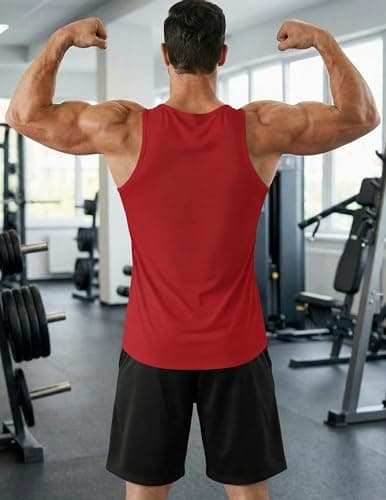 PINSPARK Mens Athletic Tank Tops All Day Comfort Sleeveless Shirts Quick Dry Breathable Workout Gym Sports Vest Summer Tee Red - Thumbnail 5
