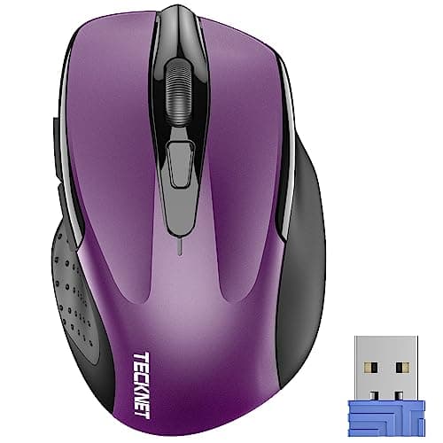 TECKNET Wireless Mouse, 2.4G Ergonomic Optical Mouse, Computer Mouse for Laptop, PC, Computer, Chromebook, Notebook, 6 Buttons, 24 Months Battery Life, 2600 DPI, 5 Adjustment Levels - Purple - Image 1