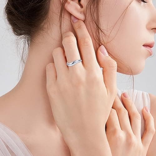 Zuyaeui 14K White Gold Plated Twisted Wave Ring for Women, 4mm Dome Polished 925 Sterling Silver Stackable Band, Wedding Anniversary Engagement Promise Gift for Her, Size 8 - Thumbnail 2