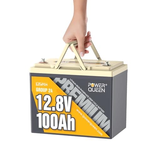 Power Queen 12V 100Ah LiFePO4 Battery, Group 24 Lithium Battery, 15000+ Deep Cycles RV Battery with BMS Protection for Travel Trailer, Motorhome, Trolling Motor, Solar