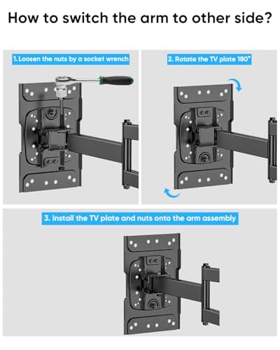 Long Arm TV Wall Mount with 25.6 inch Extension, Corner TV Mount Full Motion Heavy Duty for 32-75''Screens,Max VESA 600x400mm, Shift The Arm Span to Left, Load 88 lbs - Thumbnail 5