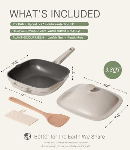 USELUCK 10.5 Inch(3.8QT) Ceramic Pan with Lid,Non Stick Frying Pans Cast Aluminum Deep Sauté Pans,Ti-Ceramic Non Toxic Pix Pan with Wooden Spatula and Scrubber-Morning Mist - Thumbnail 4