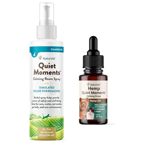 NaturVet Hemp Quiet Moments Calming Drops for Cat, 1oz & Quiet Moments Herbal Calming Spray, 8 Ounce - Feline - Image 1