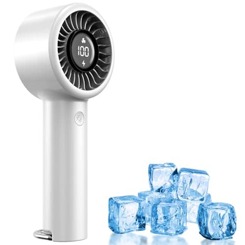 Portable Mini Handheld Fan Turbo, USB Rechargeable Electric High Speed Personal Hand Held Fan, 5 Speeds, LED Display, Battery Operated, Lightweight Small Size, Gift for Womens, Mens, Makeup, Travel