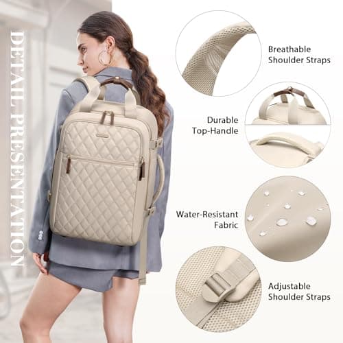 GOLF QUALITY Rolling Backpack for Women,Travel Laptop Backpack with Wheels Roller Personal Item Backpack Wheeled Underseat Carry On Luggage for Travel Business Trip,Fit 17Inch,Apricot - Thumbnail 6