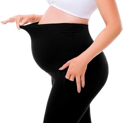 Walifrey Maternity Flared Leggings with Pocket Over The Belly Buttery Soft Pregnancy Yoga Pants Navy Blue L - Thumbnail 5