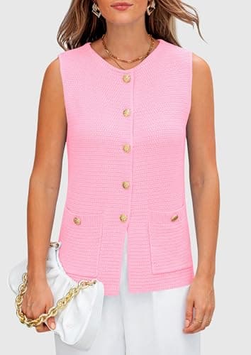 PRETTYGARDEN Women's 2026 Spring Sweater Vest Sleeveless Button Down Knit Cardigan Tank Tops Summer Business Casual Outfits (Light Pink,XX-Large) - Thumbnail 6