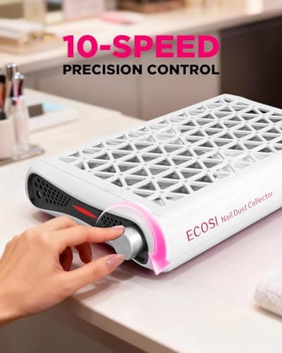 ECOSI Nail Dust Collector, 8000RPM & 1600PA Dual Turbo Professional Vacuum Fan Dust Extractor with 30 Pcs Filter Papers, Stepless Adjustable Suction for Manicure, Salon Nail Tech & Home (White) - Thumbnail 4