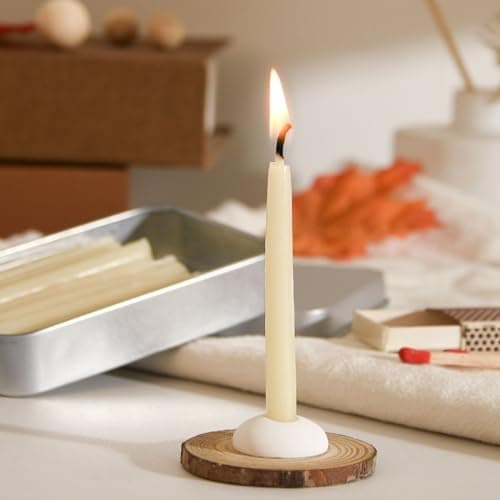 20 Minute 100% Pure Beeswax Candles, Mini Mindful Meditation Taper Candles, Smokeless & Dripless with Holder for Yoga, Prayer, Relaxation (White,24 Pack) - Image 1