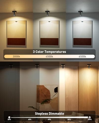 Diomart Spotlights Indoor with Remote, 4000mAh Rechargeable Battery Spotlight Indoor, Wireless Uplighting with 3 Colors & Dimmable, LED Picture Light for Painting, Artwork Accent Lighting(2 Pack) - Thumbnail 5