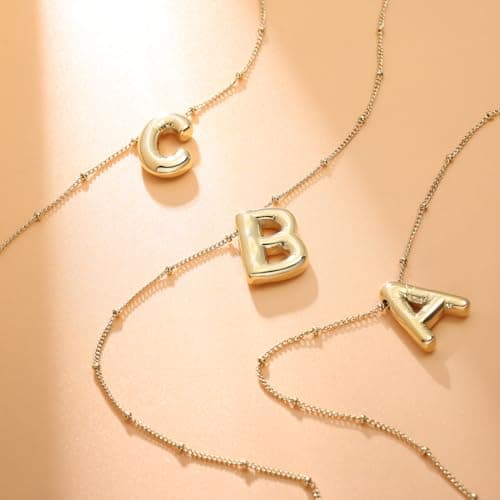 BOLAGTIER Bubble Letter Necklace Gold Plated Balloon Initial Chunky Bubble Alphabet Pendant Necklace Trendy Jewelry Gift for Women (I, Gold) - Thumbnail 5