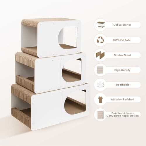 EHEYCIGA Cardboard Cat Scratcher House, 23-Inch Corrugated Cat Scratcher for Indoor Cats, Extra Large Scratching Board Pad, White - Thumbnail 2
