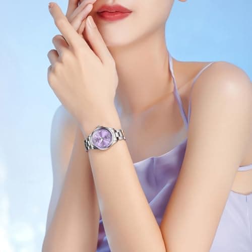 OLEVS Watch Women Luxury Dainty Simple Purple Small Watches for Women Tiny Elegant Vintage Ladies Watch with Date Silver Stainless Steel Waterproof Minimalist Analog Bracelet Women's Wrist Watches - Thumbnail 4