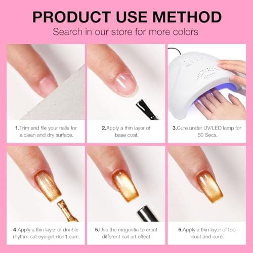 GELLAKTIK Ruby Pink Cat Eye Gel Nail Polish with Magnetic Stick - 12ML Glitter Magnetic Nail Polish for Multiple 3D Effects, Soak Off UV LED Gel Polish for DIY Manicure Salon Gifts for Women - Thumbnail 5