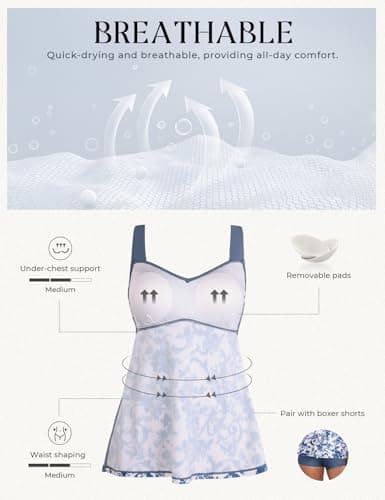 Hanna Nikole Womens Vacation Outfits 2025, Push Up Tankini Sets with Shorts, Flowy Loose Fit Beachwear White Base Blue Floral L - Thumbnail 4