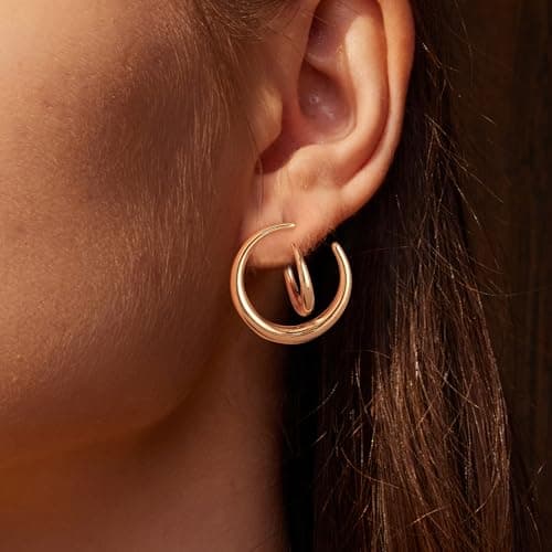 VALLOEY ROVER Stud Earrings for Women 14K Gold Plated Crescent Moon Earrings Stud 925 Sterling Silver Post Everyday Jewelry Gift for Women - Thumbnail 4