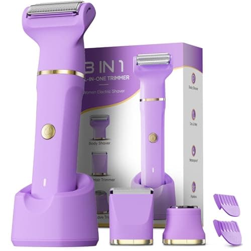 Bikini Trimmer for Women, Tiovara Painless Electric Razors Shaver IPX7 Waterproof Cordless Body Hair Trimmer Pubic Hair Removal with USB Charge Dock for Underarm Leg Arm Body Face Silk Skin (Purple) - Image 1