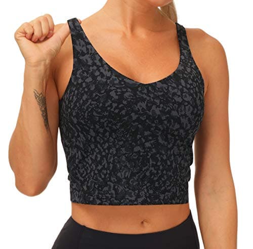 THE GYM PEOPLE Womens Longline Sports Bra Wirefree Padded Medium Support Yoga Bras Gym Running Workout Tank Tops (Graffiti, Medium) - Thumbnail 2